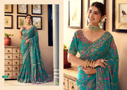 Sea blue blue Royal Multicolour Designer Mirror-Work Saree