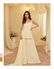 Cream Embroidered Georgette Sharara Suit Set