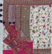 White Royal Multicolour Designer Mirror-Work Saree