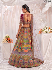 Purple shade Multi Colour Pure Slub Silk Premium Dori Embroidery Sequins & Diamond Work Bridal Lehenga Choli - Multicolor