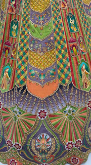 Purple shade Multi Colour Pure Slub Silk Premium Dori Embroidery Sequins & Diamond Work Bridal Lehenga Choli - Multicolor