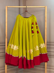 Lime Green Lotus Print Navratri Lehenga