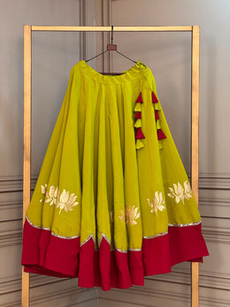 Lime Green Lotus Print Navratri Lehenga