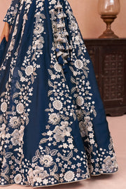 Dark Navy Blue Organza Designer Lehenga Choli for Wedding