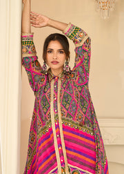 Premium Pink & Violet Crepe Silk Pant Style Suit