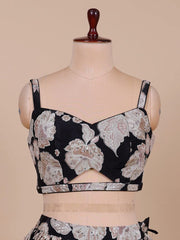 Midnight Blossom Floral Black Lehenga Set