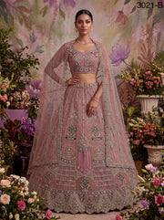 Pink Pure Soft Heavy Net Fancy Embroidery Work Bridal Lehenga Choli - Pink