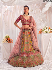 Blush pink shade Multi Colour Pure Slub Silk Premium Dori Embroidery Sequins & Diamond Work Bridal Lehenga Choli - Multicolor