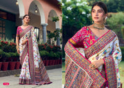 White Royal Multicolour Designer Mirror-Work Saree