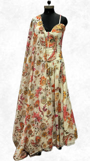 Off White  indo western Printed Thread Work Ready to Wear Lehenga & Blouse With Dupatta