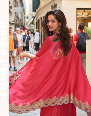 Pink Readymade Crepe Skirt Set With shrug