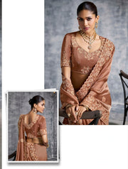Copper brown Silk Saree with Embroidered Border Designer Blouse