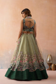 Ombre Green & Lime Sequins Embroidered Semi-Stitched Lehenga Set