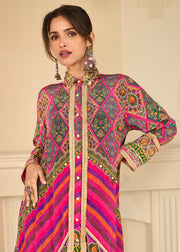 Premium Pink & Violet Crepe Silk Pant Style Suit