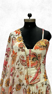 Off White  indo western Printed Thread Work Ready to Wear Lehenga & Blouse With Dupatta