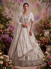 White Pure Soft Heavy Net Fancy Embroidery Work Bridal Lehenga Choli - White