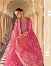 Pink Embroidered Chinon Kurta With Sharara & Dupatta