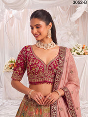 Blush pink shade Multi Colour Pure Slub Silk Premium Dori Embroidery Sequins & Diamond Work Bridal Lehenga Choli - Multicolor