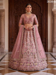 Blush pink Premium Net Embroidered Lehenga Choli with Peacock & Paisley Work, Designer Blouse and Soft Net Dupatta