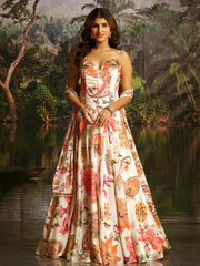 Off White  indo western Printed Thread Work Ready to Wear Lehenga & Blouse With Dupatta