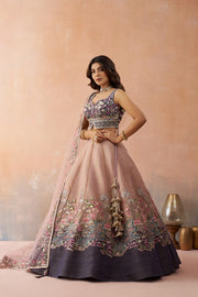 Ombre Purple and Mauve Sequins Embroidered Semi-Stitched Lehenga Set
