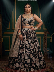 Midnight Blossom Floral Black Lehenga Set