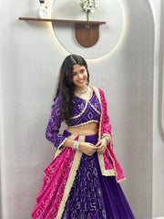 Royal Purple Embroidered Lehenga with Matching Choli