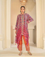 Premium orange & Violet Crepe Silk Pant Style Suit
