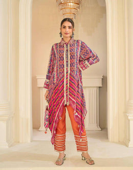 Premium orange & Violet Crepe Silk Pant Style Suit