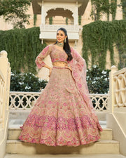 Light pink and purple stonework lehenga choli set