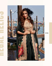 Dark Green Readymade Crepe Skirt Set With shrug