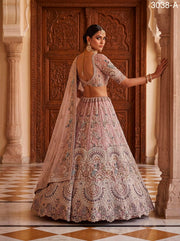 Mauve Mist Premium Net Embroidered Lehenga Choli with Peacock & Paisley Work, Designer Blouse and Soft Net Dupatta