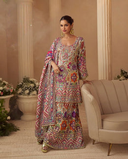 Multicolor Royal  Crepe Silk Readymade  mirror Work Crepe Silk Sharara Suit