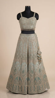 Sage Green Embroidered Sharara Set