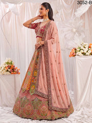 Blush pink shade Multi Colour Pure Slub Silk Premium Dori Embroidery Sequins & Diamond Work Bridal Lehenga Choli - Multicolor