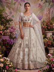White Pure Soft Heavy Net Fancy Embroidery Work Bridal Lehenga Choli - White