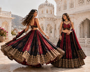 Pure Cambric Ikkat Print Navratri Flare Lehenga Set with Ghamti Work & Mirror Lace