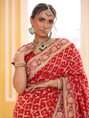 Royal Red Bandhani Bridal Saree with Zari Border