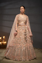 Blush pink Embroidered Sequinned Lehenga & Unstitched Blouse With Dupatta