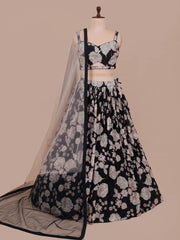 Midnight Blossom Floral Black Lehenga Set