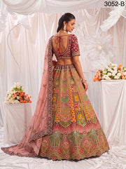 Blush pink shade Multi Colour Pure Slub Silk Premium Dori Embroidery Sequins & Diamond Work Bridal Lehenga Choli - Multicolor
