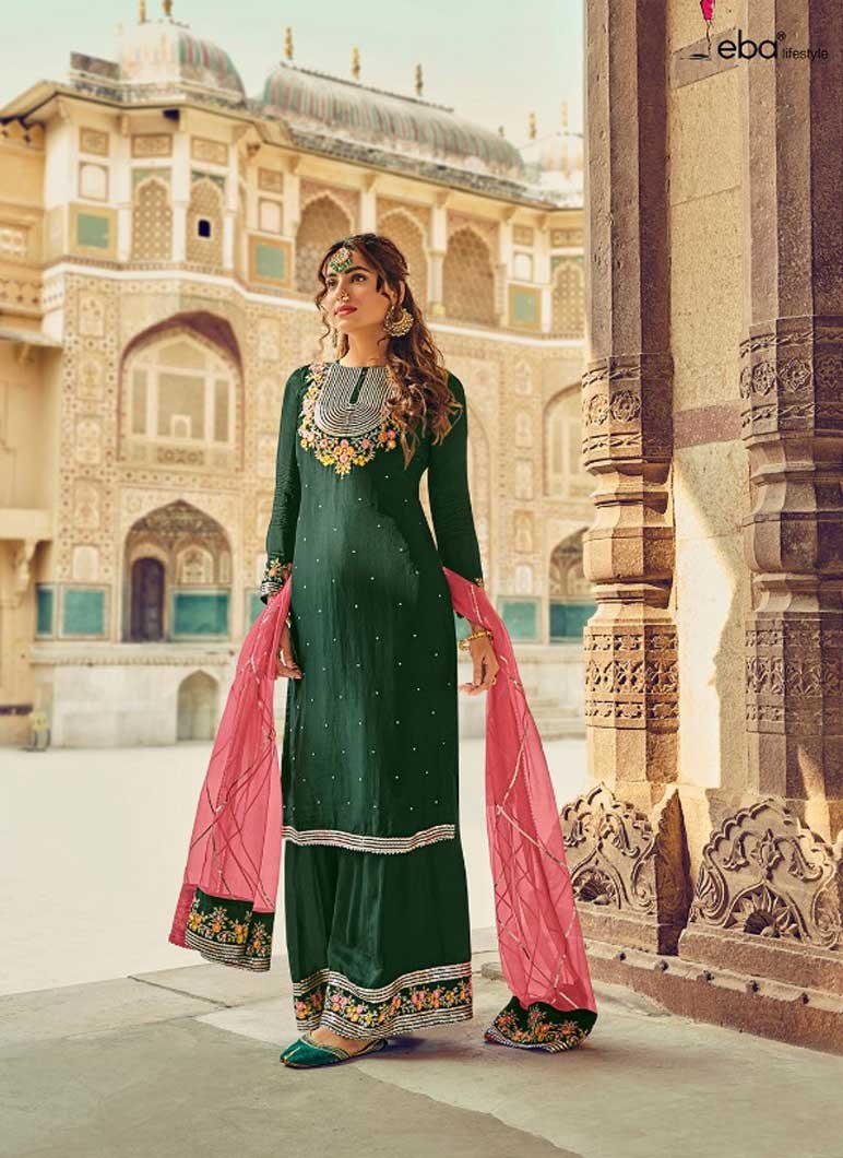 green suit golden dupatta