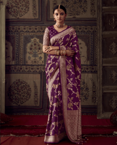 Purple Color Banarasi Crepe Georgette Saree