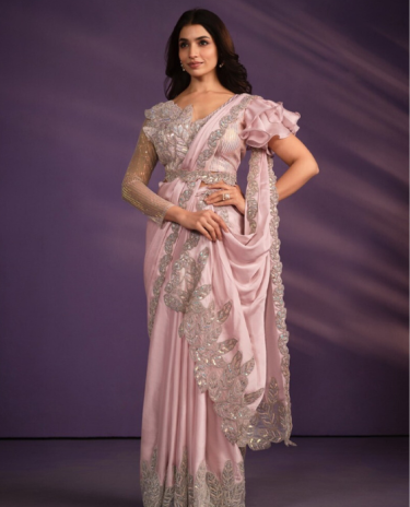 Blush Pink Color Party Wear Saree