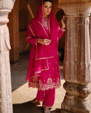 Dark Pink Colour Embroidered Georgette Pakistani Suit