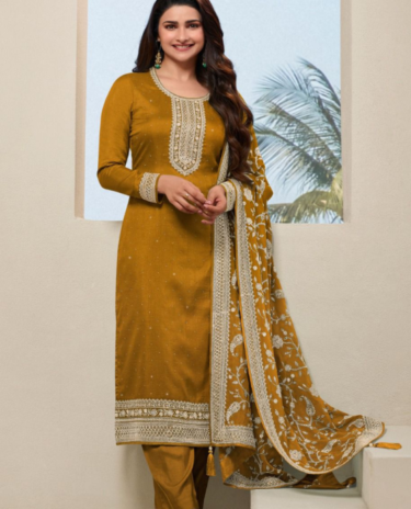 Musturd Thread Embroidered Suit