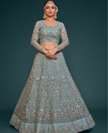 Sky Blue Soft Net Circular Lehenga Choli