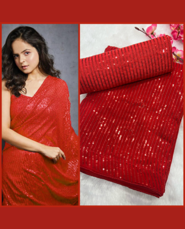 Red Heavy Georgette Sequence Embroidery Work Saree
