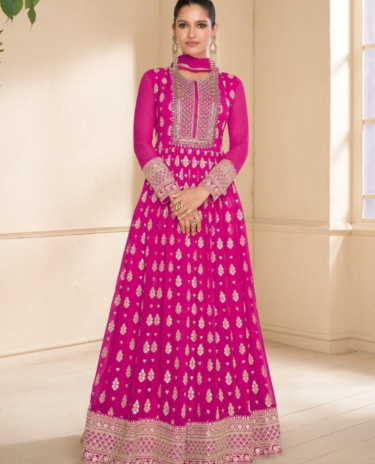Pink Embroidered Georgette Gown with Dupatta