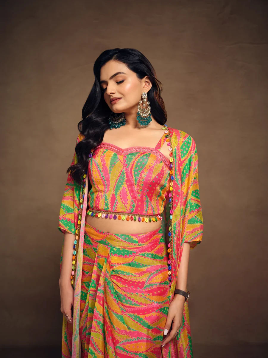 Orange Color  Printed Indo Western Co-ord Set